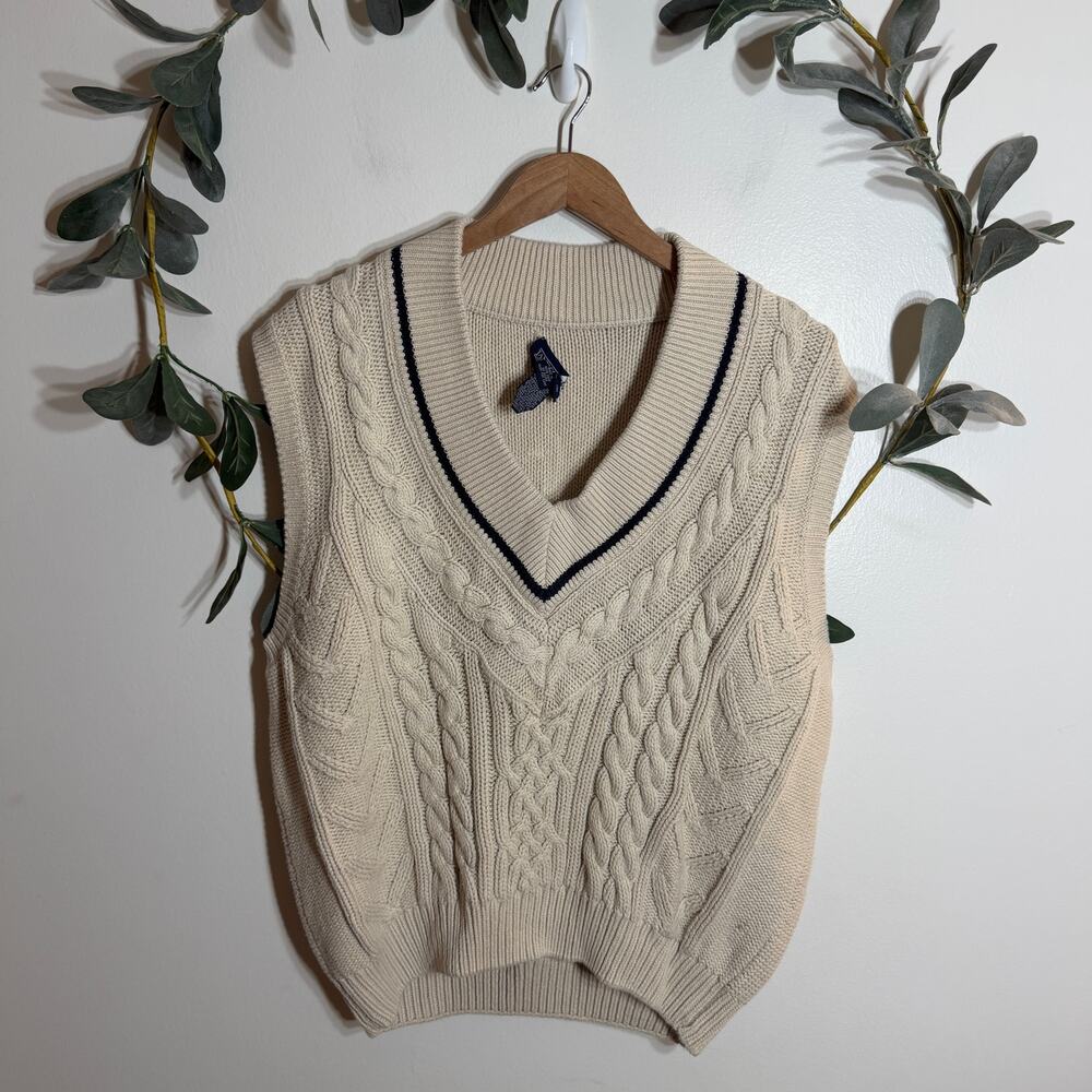 Land's End Cream V Neck Sweater Vest
